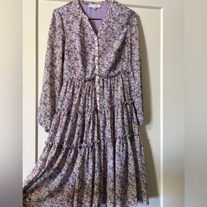 Ivy City Co Floral Dress - Purple and Pink